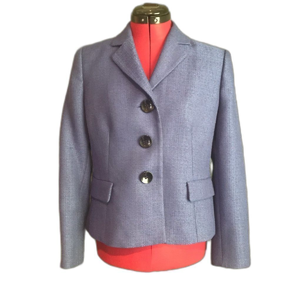 Suit Studio Blue Blazer Women's Petite Size 8p Long Sleeves 3-Buttons Pockets